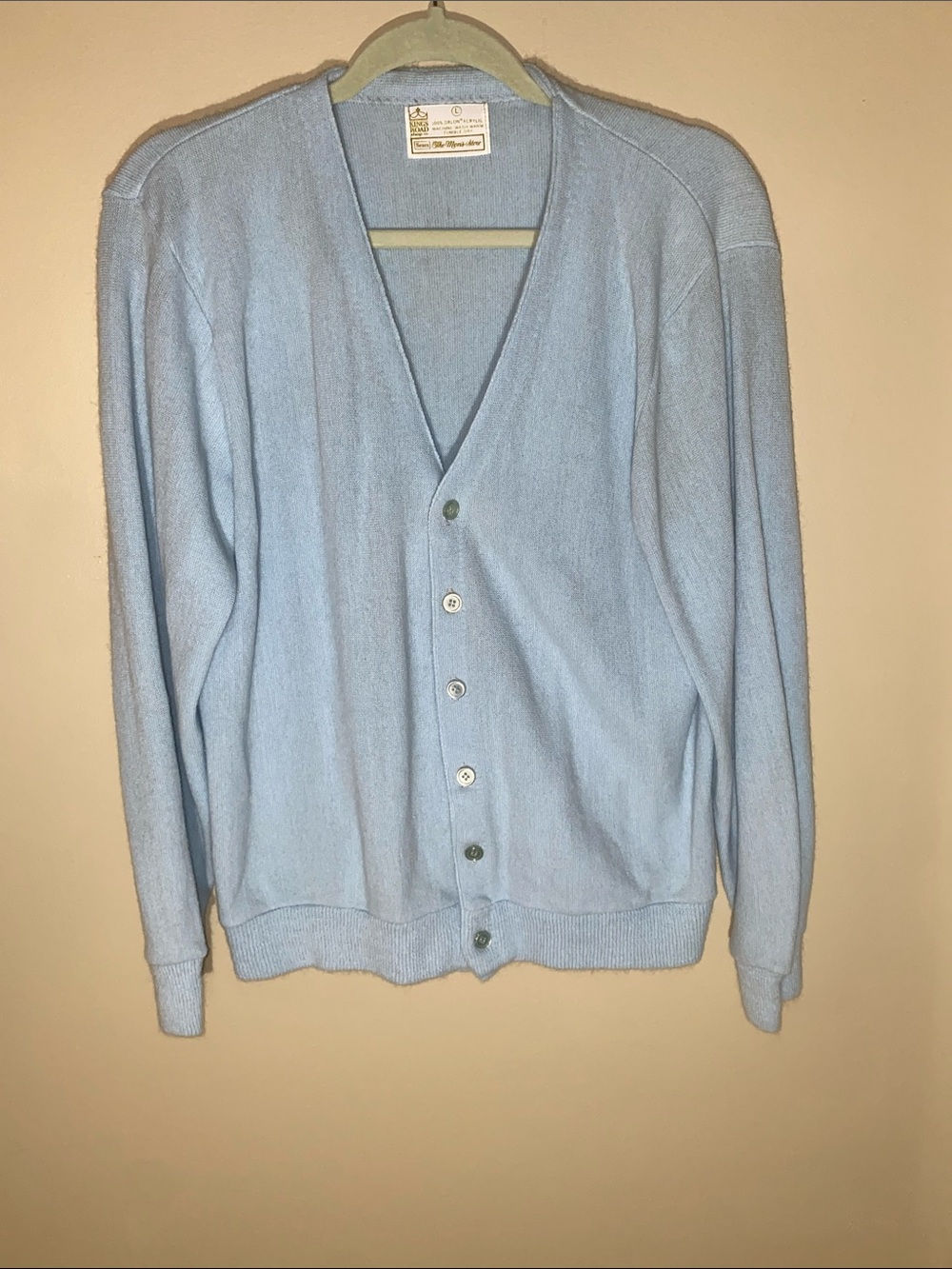 Sears Kings Road Shop Mens Store Lt Blue Cardigan Sweater Large Grandpa Core VTG